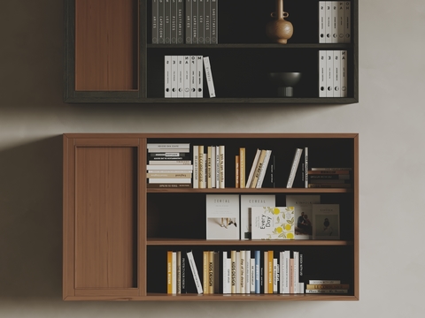  中古风吊柜壁挂书架3d模型下载 现代简约装饰架 家居杂志架收纳组合 