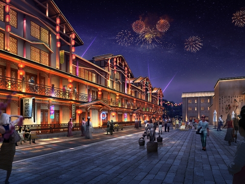  现代商业楼外观夜景psd 