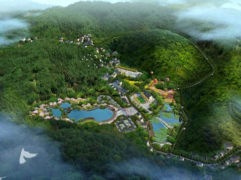  现代湿地园林鸟瞰景观psd 