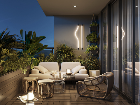  休闲阳台夜景3d模型 