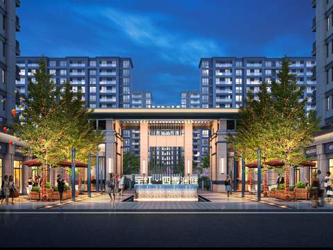  现代小区门头外观景观psd 