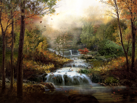  现代园林流水景观psd 