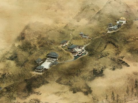  新中式四合院古建外观鸟瞰psd 