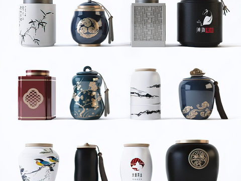  新中式陶瓷茶叶罐3d模型 