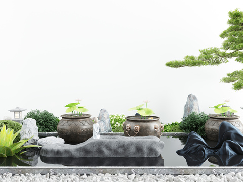  新中式禅意水景小品3d模型 
