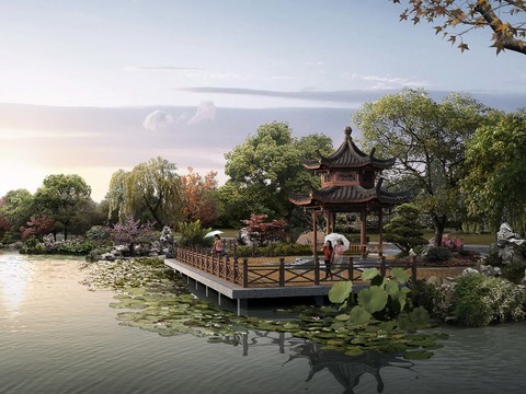  公园河边景观psd 