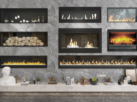 现代壁炉组合3d模型