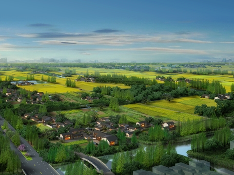  新中式建筑外观鸟瞰psd 