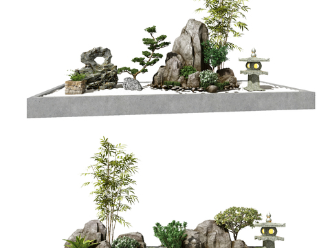  新中式假山景观小品3d模型 