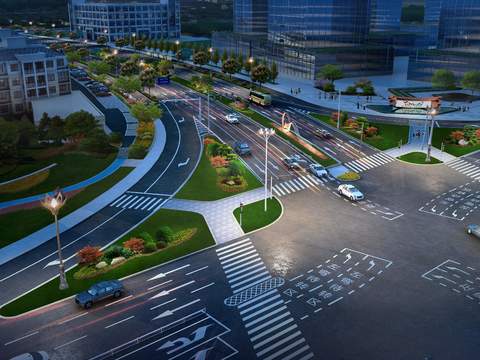  现代道路桥梁夜景鸟瞰psd 