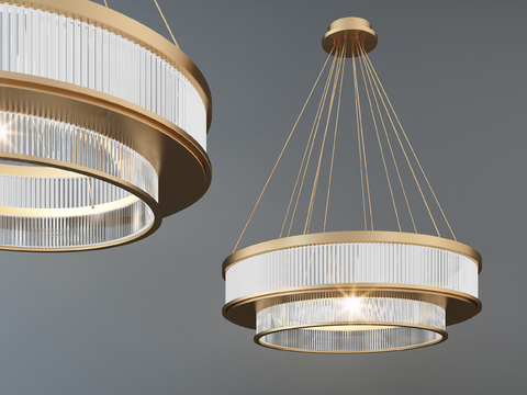  金色金属水晶吊灯3d模型下载 现代简约客厅灯具 奢华餐厅装饰吊灯 