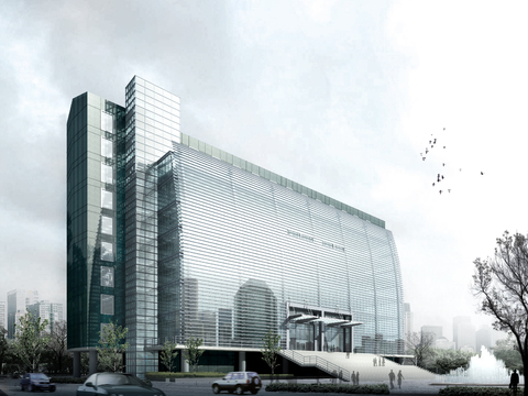  现代办公楼建筑外观psd 