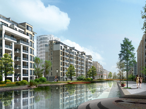  现代住宅楼外观psd 