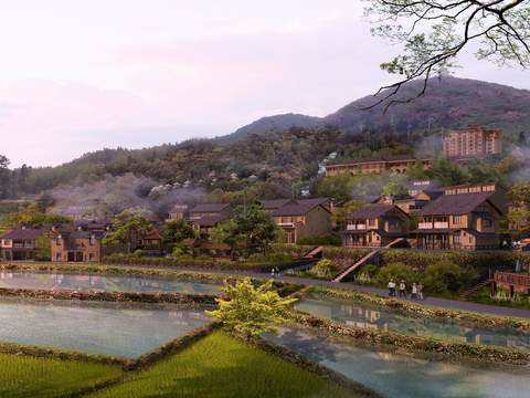  新中式湿地菜地园鸟瞰psd 