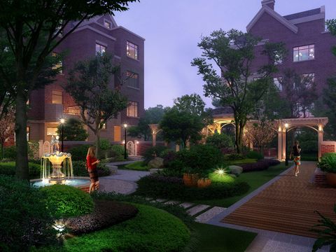  现代公园园林夜景psd 