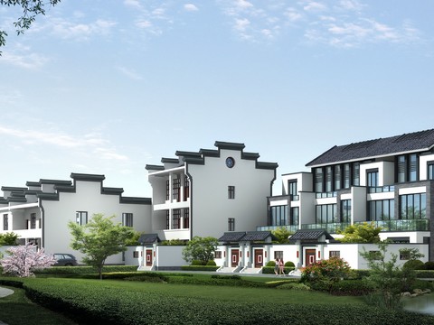  新中式住宅楼建筑外观psd 