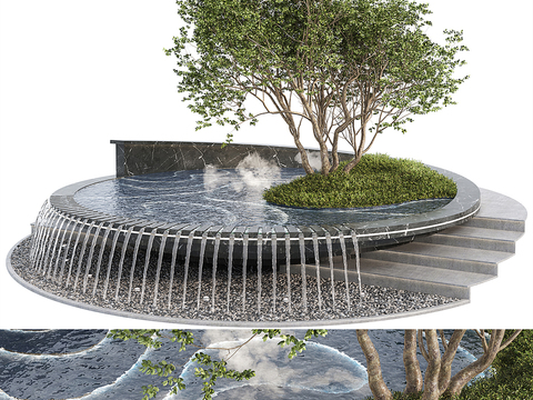 喷泉水池 绿植小品3d模型 
