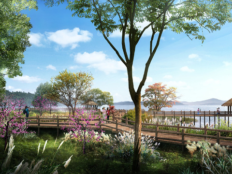  公园栈道景观psd 