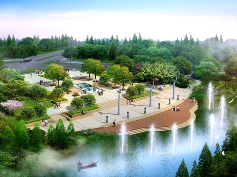  湿地公园 广场喷泉psd 