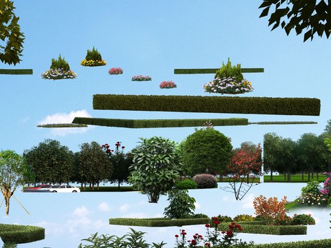  大树 灌木丛 花坛psd 