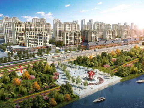  园林景观鸟瞰psd 