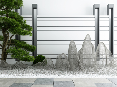  现代松树假山园艺小品3d模型 