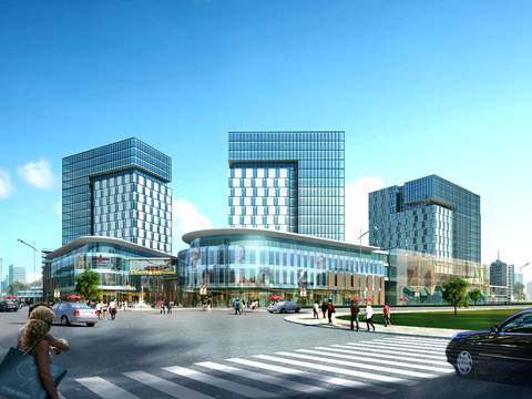  现代商业楼建筑外观psd 