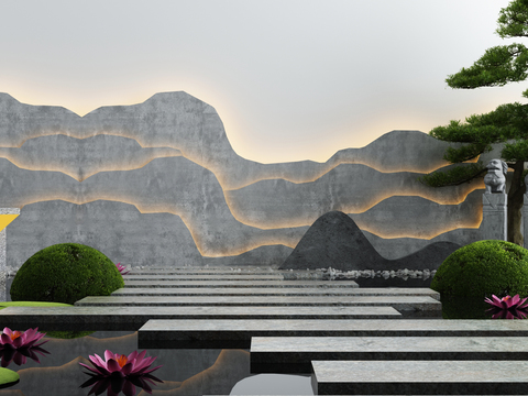  新中式庭院水景小品3d模型 