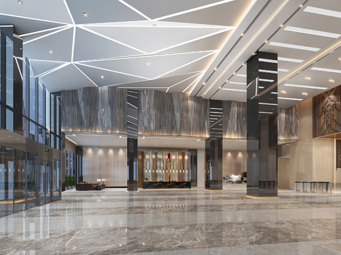  现代办公楼大堂电梯厅3d模型 