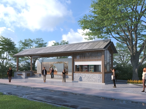  新中式驿站 售卖亭3d模型 