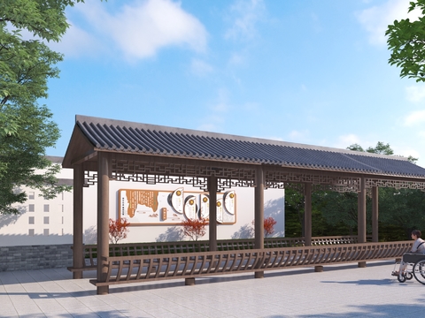  中式廊架 长廊3d模型 