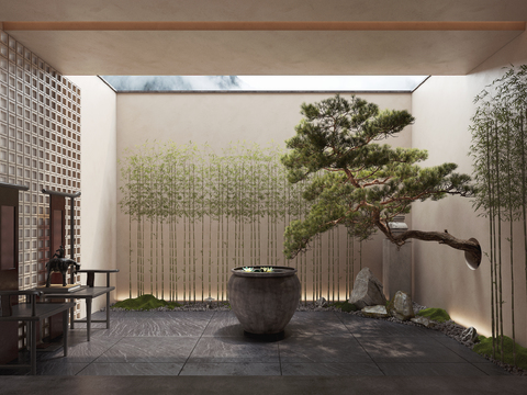  新中式庭院景观3d模型 