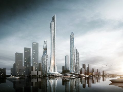  现代高层办公楼建筑外观psd 