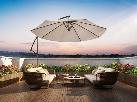  现代露天阳台花园3d模型 