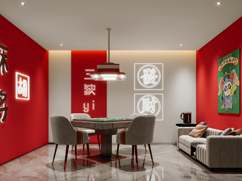  麻将房 棋牌室3d模型 