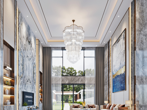  现代别墅挑空客厅3d模型 