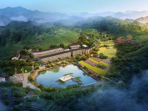  中式生态未来新农村园林景观psd 