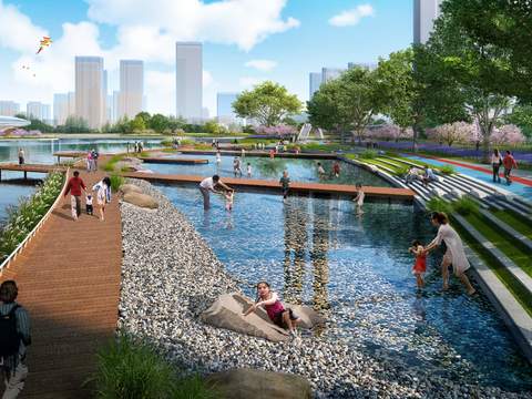  现代小溪公园园林景观psd 