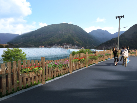  现代道路绿植盆栽围栏psd 