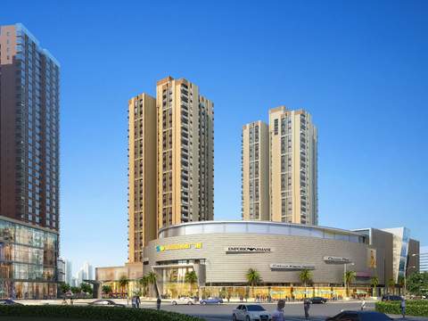  现代商业广场建筑外观psd 