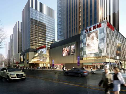  现代商业楼万达影院外观psd 