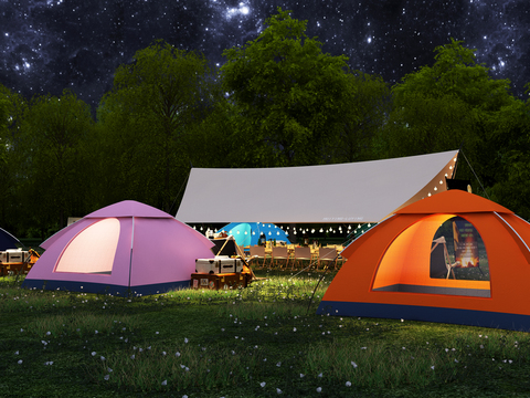  现代户外露营帐篷景观3d模型 