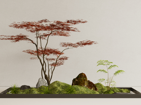  景观小品 红枫造景 苔藓景观石3d模型 