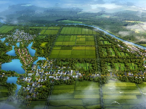  乡村园林鸟瞰psd 