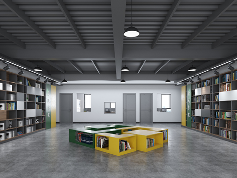  工业风书吧3d模型 