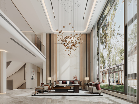  新中式客厅3d模型 