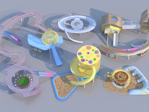  游乐器材 滑滑梯 沙堆 活动场地3d模型 