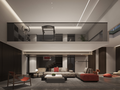  现代别墅大堂3d模型 