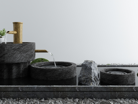  新中式假山流水水景小品3d模型 