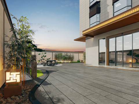  新中式庭院景观3d模型 